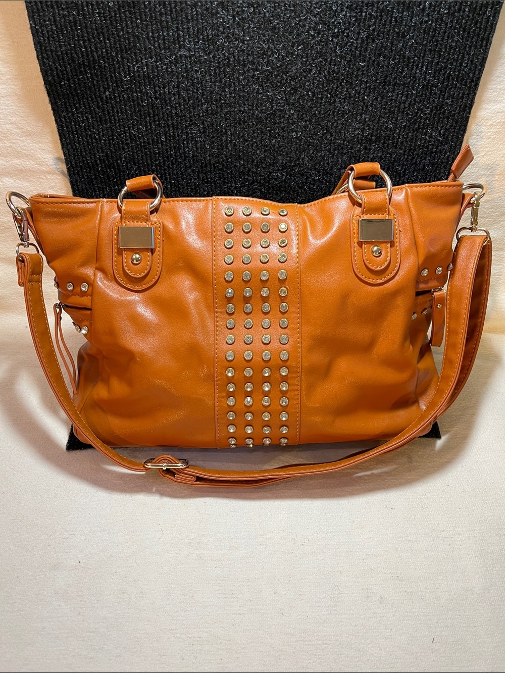Studded Shoulder Bag in Cognac Orange